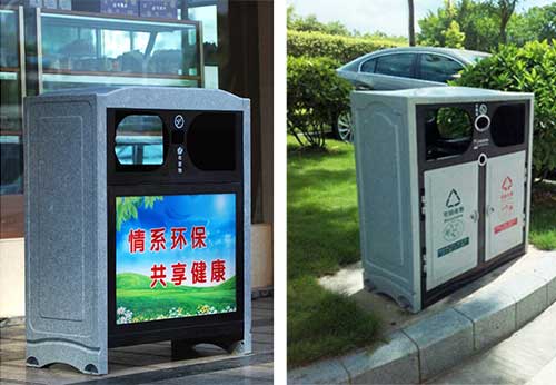  欣方圳仿大理石垃圾桶廠家為清遠高校送貨上門。